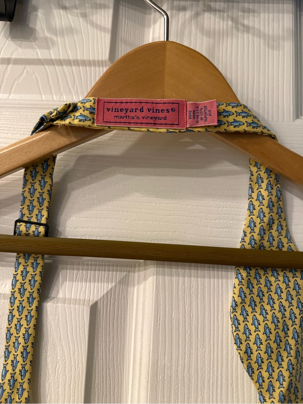 Vineyard Vines Yellow Bow Tie with Blue Shark Pattern